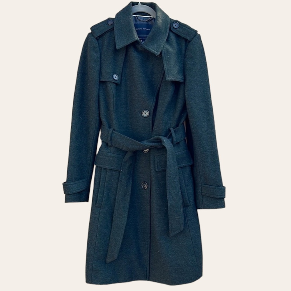 Banana Republic Wool Blend Trench Coat, Gray, Size 8